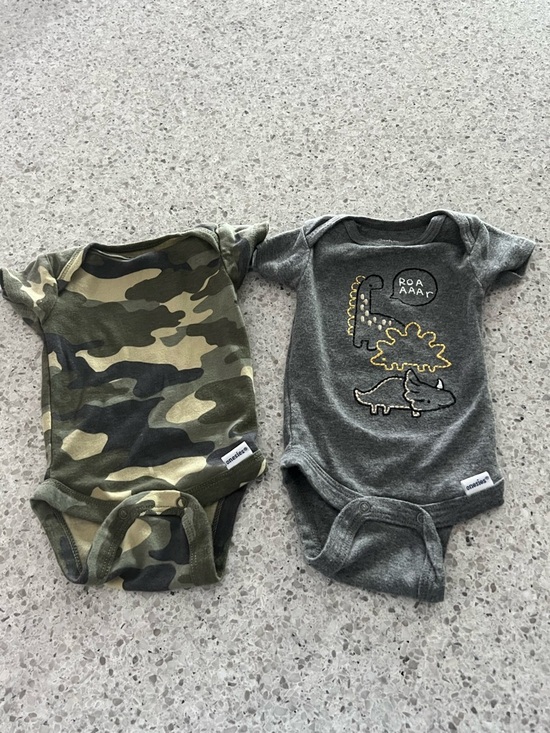 Gerber Other - Gerber Green Camo & Gray Dino Baby One-Piece Bodysuits - 2 Pack
